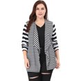 thumbnail image 3 of GRACE & GRANDEUR Women's Plus Size Open Front Long Sleeve Mixed Striped Cardigan 3X Black, 3 of 7
