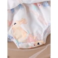 thumbnail image 5 of Infant Baby Girls Rompers Dress Rabbit Print Short Sleeve Boat Neck Ruched Skirt Hem Infant Bodysuits Easter Clothes with Headband, 5 of 8