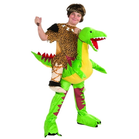 Children's Dino and Cave Boy Rider Costume, Dino and cave boy rider costume includes soft sculpted jumpsuit By Forum Novelties