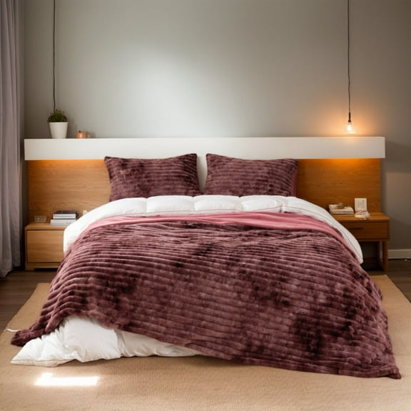 Beige Gold / Ash Gray / Wine Red & Blush Pink Plush Duvet Cover Set, 3-Piece Faux Fur Bedding Set Luxury Fluffy Comforter Cover with Hidden Zipper, Warm Cozy Bedding for Bedroom Decor