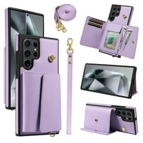 ELEHOLD Wallet Case for Samsung Galaxy S25 Ultra, PU Leather Flip Case with Crossbody & Wrist Strap,Full Protection Case with Card Slots & Kickstand,Purple
