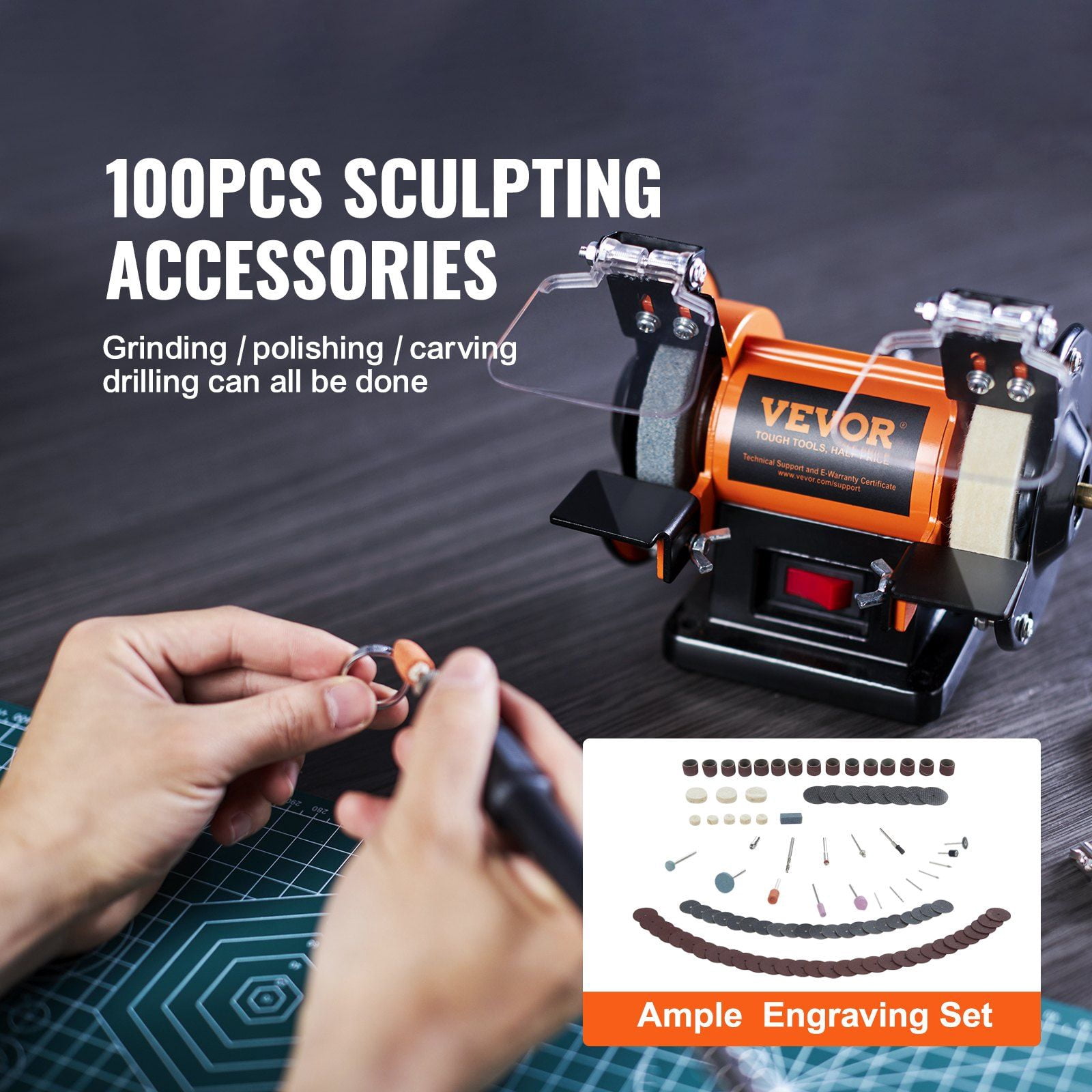 Professional Jewelry Polishing Machine with Variable Speed Control - Compact Bench Grinder Buffer for Quiet, Efficient Polishing & Buffing