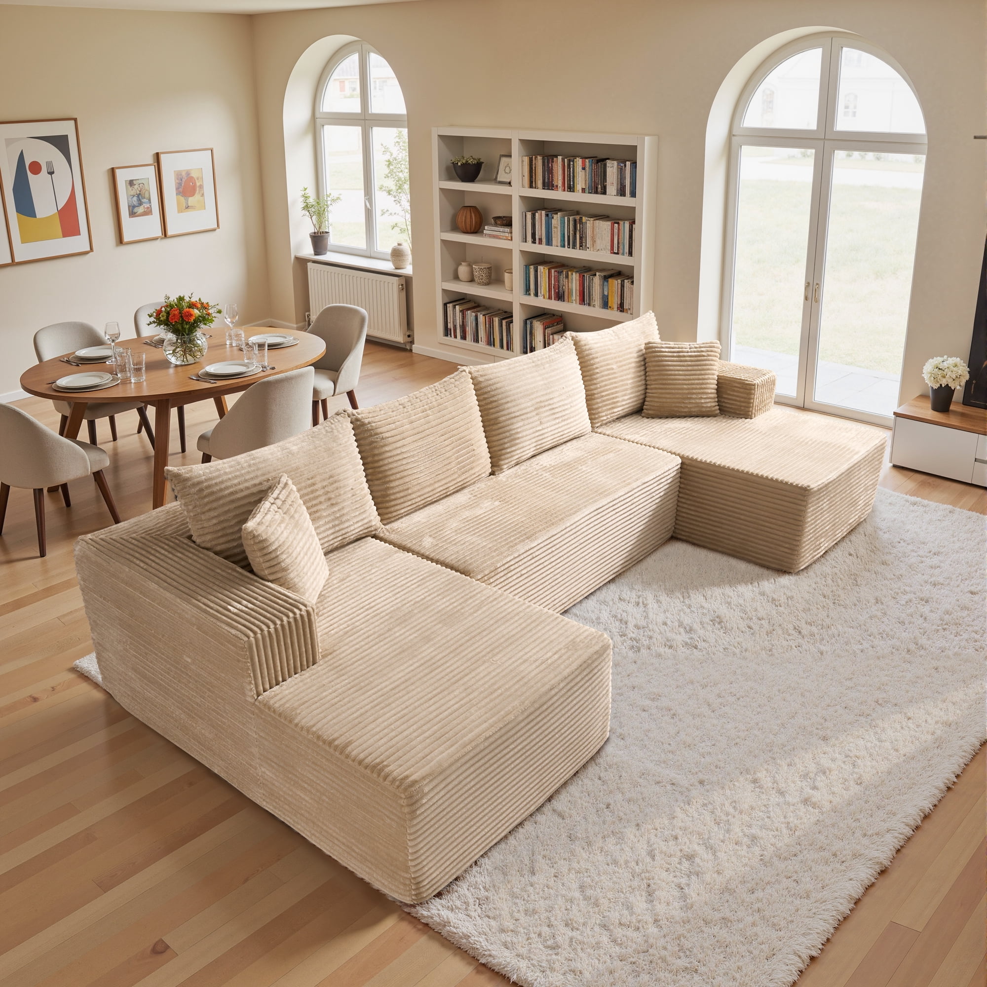 Vcatnet 135" Oversized Cloud Sectional Sofa Couch Plush Corduroy Couch L Shaped Modern Minimalist Couch with Chaise for Living Room, Beige