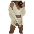 thumbnail image 6 of Kureaily Womens Fuzzy Warm Flannel Sleepwear 3 Piece Outfit Flannel Coat Outwear Top Shorts Set Pajamas Set, 6 of 6
