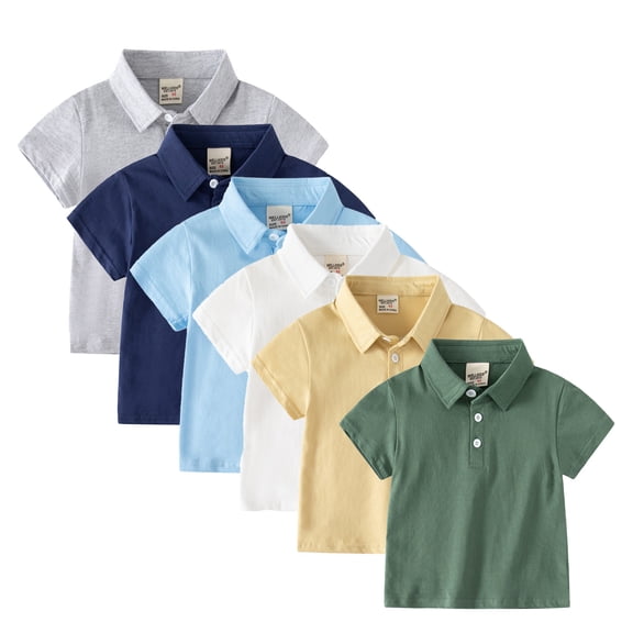 Trendfront Boys Solid Color Plain Polo Style Shirts Notch Neck Short Sleeve Tees Button Up Front Closure Casual Wear Tops
