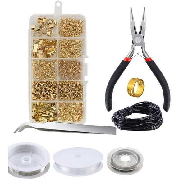 TIFOR Jewelry Making Supplies Kit,Jewelry Repair Tool with Accessories Jewelry Pliers Jewelry Findings and Beading Wires for Adults and Beginners (Gold)