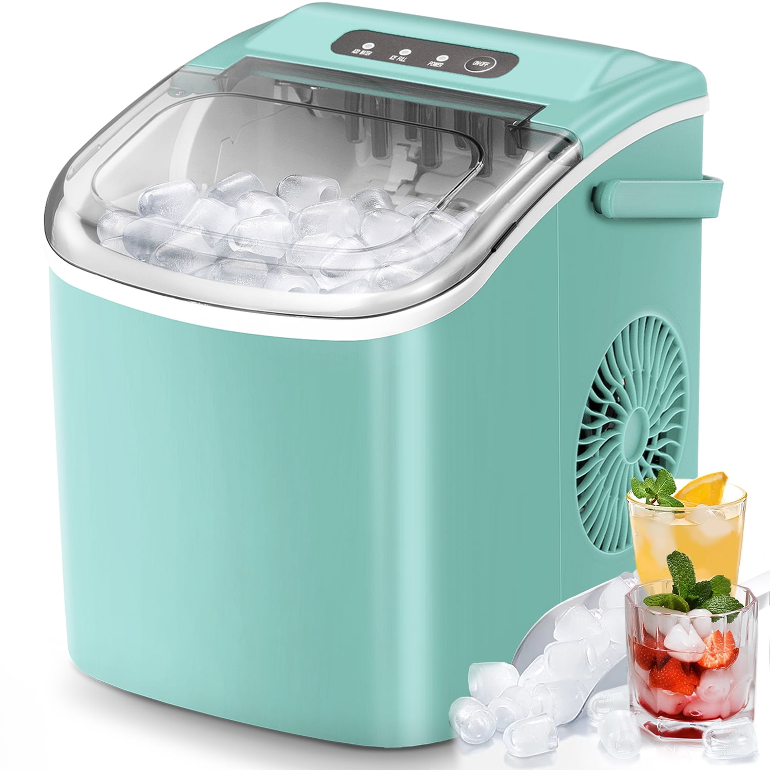 Kismile Countertop Ice Maker Portable Ice Machine with Handle, Self-Cleaning Ice Makers, 26Lbs/24H, 9 Ice Cubes Ready in 6 Mins for Home Kitchen Party Bar Green