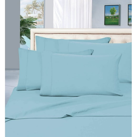 Elegant Comfort 6 Piece Bed Sheets Polyester Queen Blue Solid 1500 Thread Count