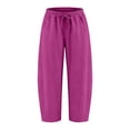 thumbnail image 3 of iHPH7 Women's Elastic Waist Cropped Trousers Cotton Linen Barrel Capris with Pockets Drawstring Casual Boho Summer Beach Lounge Bottoms Hot Pink S, 3 of 7
