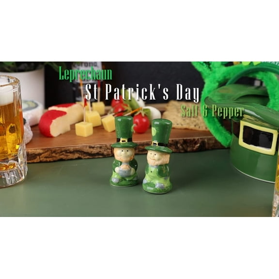 Servette Home Dol Leprechaun Green Salt & Pepper Shaker Set- St. Patrick's Day Decor