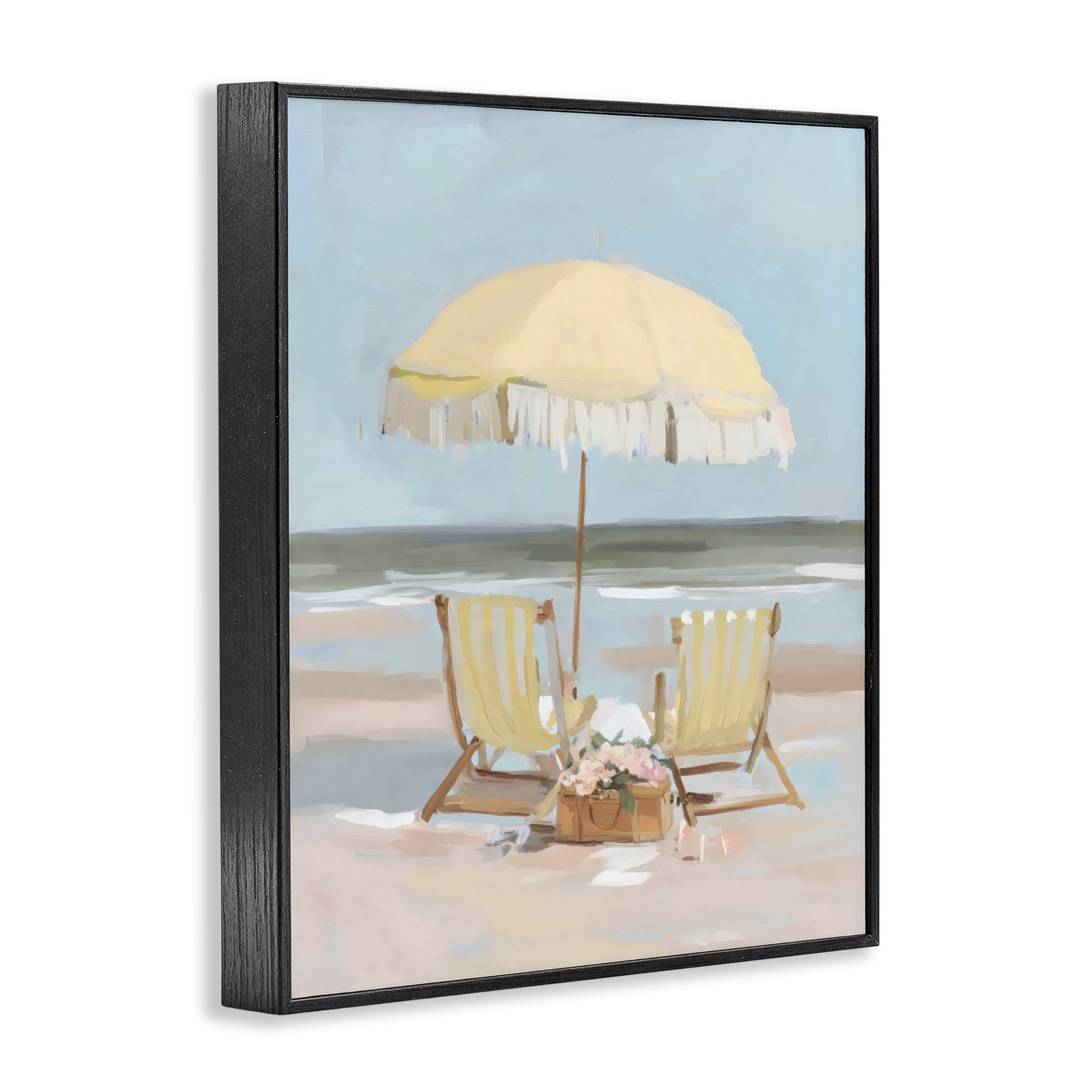 Stupell Industries Yellow Chairs Beach Relaxation Black Framed Giclee Art, design by Sisi and Seb