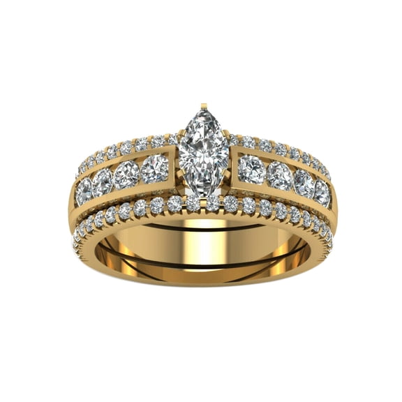 GYVAIN Yellow Gold Plated Marquise 1.5CT CZ Women Wedding Ring Sets 3pcs Engagement Ring for Woman