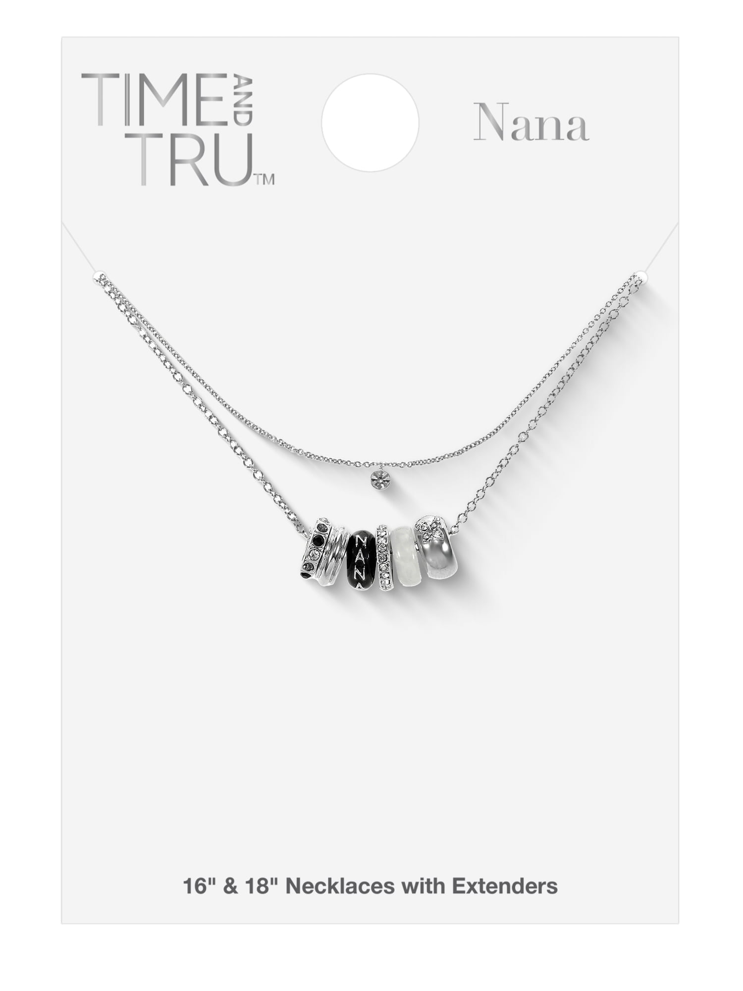Time and Tru Women's Silvertone Round Charm Necklace, "Nana" Black/Ivory, 1 Piece