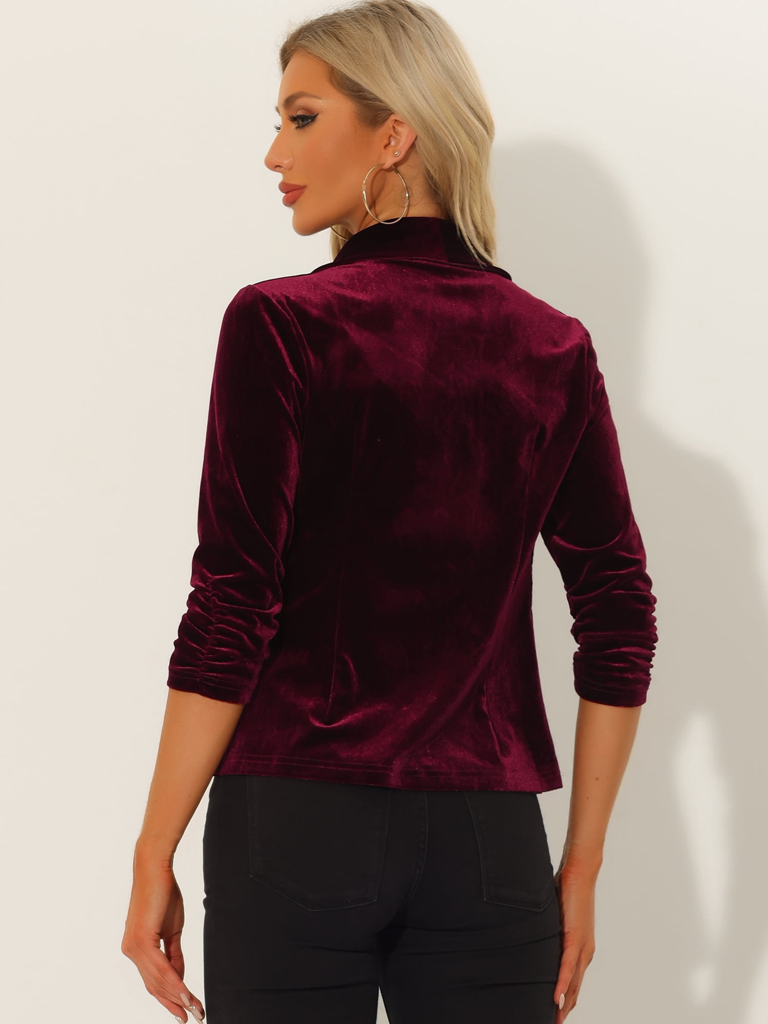 DARING DIVA Women's Velvet Shawl Lapel Collar Open Front Cardigans M Burgundy