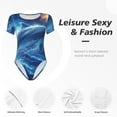 thumbnail image 4 of Bingfone Beautiful Ocean Dolphin Pattern Women's Round Neck Bodysuit, Tight Snap Button Short Sleeve Bodysuit, Suitable for Party, Sports, Daily Wear-Small, 4 of 7