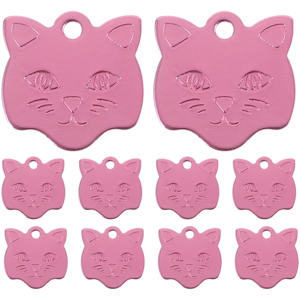 KAKOWELY 10 etiquetas con forma de cabeza de gato para identificación de perro, adorables etiquetas con nombre para mascotas, dijes para collar de mascota