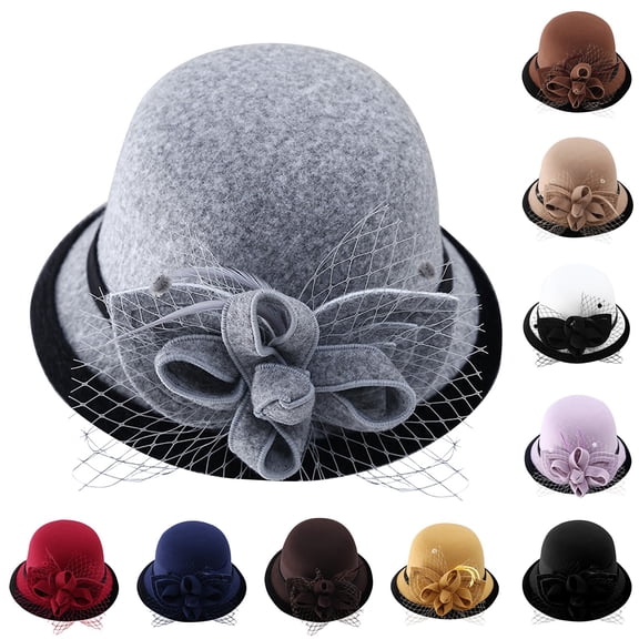 Elegant Net Fabric Fisherman Hat for Women Woolen Autumn Winter Round Top