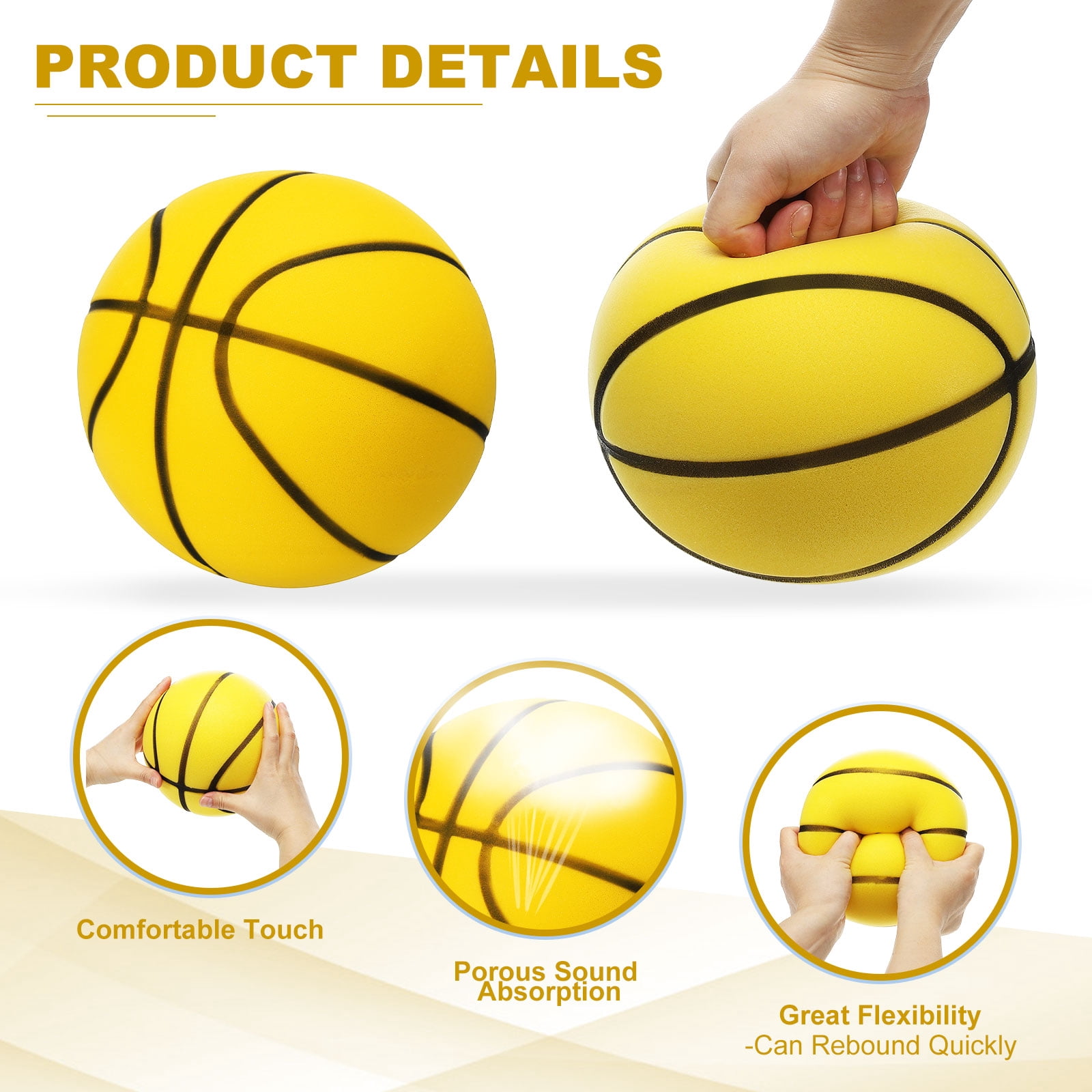 Uxcell Silent Basketball 8.3" No Noise High-Density Foam Dribbling Indoor Basketball with Net Bag forIndoor Sport Yellow