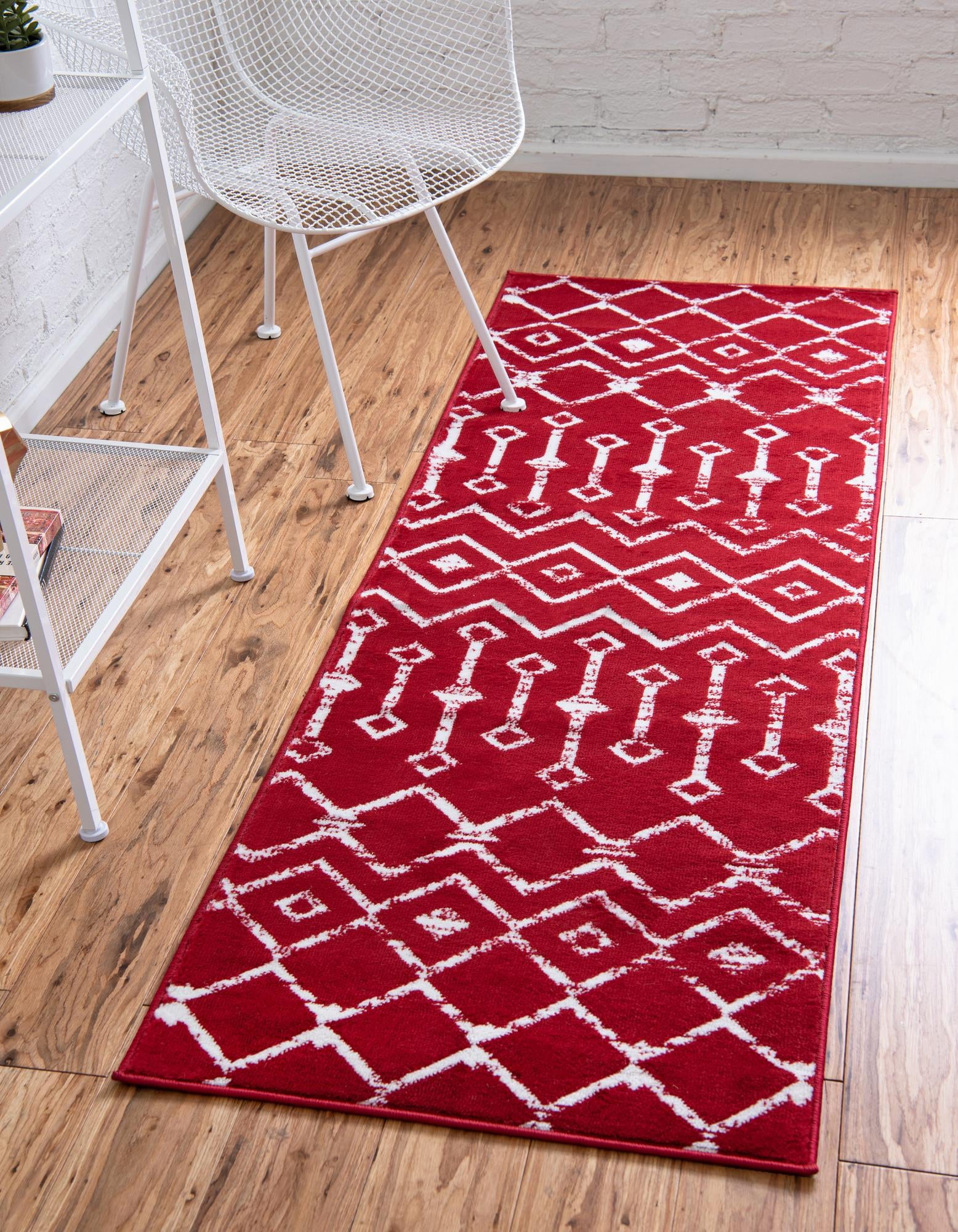 Kasbah Trellis Collection Rug 8 Ft Runner Red Low Pile Rug