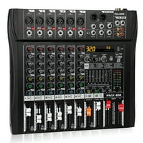 Audio Mixer 6 Channel Professional Mixer Console with 320 DSP Effects, 7-band EQ Sound Mixing Board Digital DJ Mixer w/USB Bluetooth MP3 for Recording, Independent 48V Power & Mute Button
