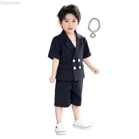 Dpytoraw Boys 3 Piece Suit Set, Short Sleeve Coat with Shorts for Summer Formal Black Size 2-3 Years