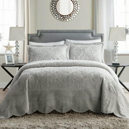 VCNY Home Westland 3-Piece Grey Textured Polyester Bedspread Set, Queen