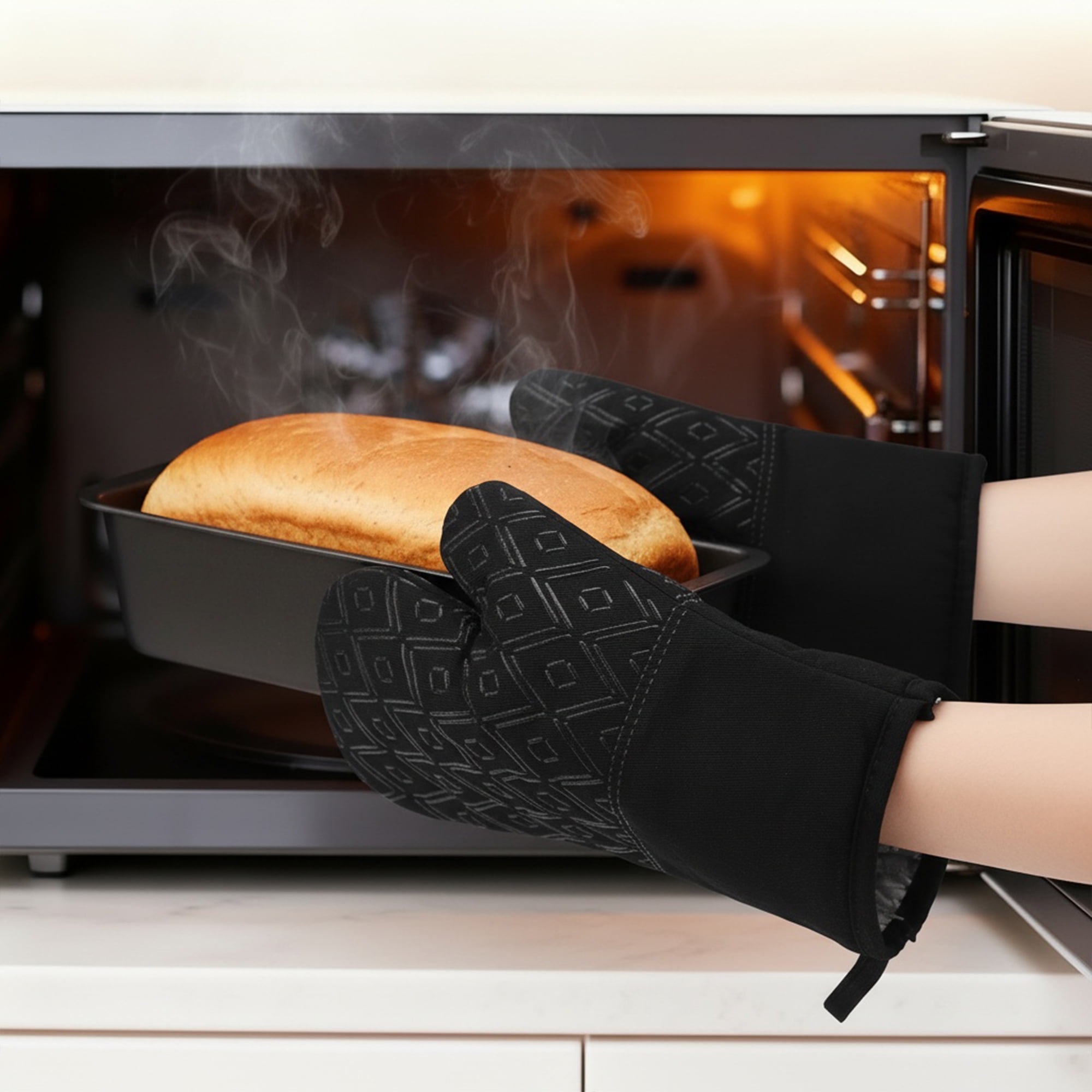 Unique Bargains Heat-Resistant 2 Pcs Kitchen Mitts Lozenge Pattern 11.8x6.7inch