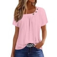 thumbnail image 2 of Womens Tops Summer Tops for Women Solid Color for Women O-Collar Short Sleeve Comfy Womens Tops Tshirtss Shirts for Women Kagetolytai Pink L, 2 of 6