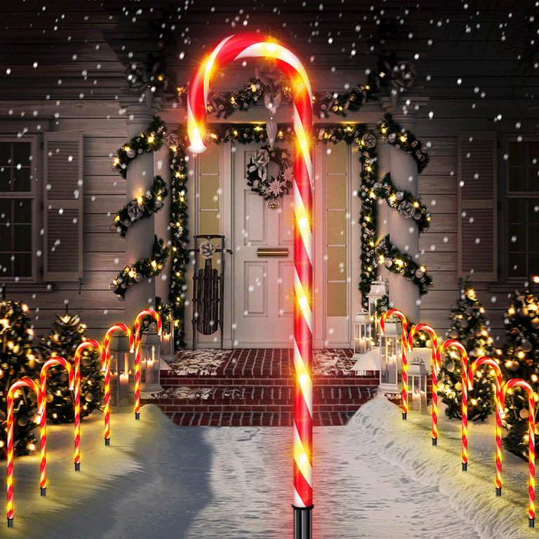 Christmas Candy Cane Lights 21in 10 Pack 8 Lighting Modes Flickering Candy Cane Pathway Marker Outdoor Indoor Waterproof UL Listed Christmas Lighting