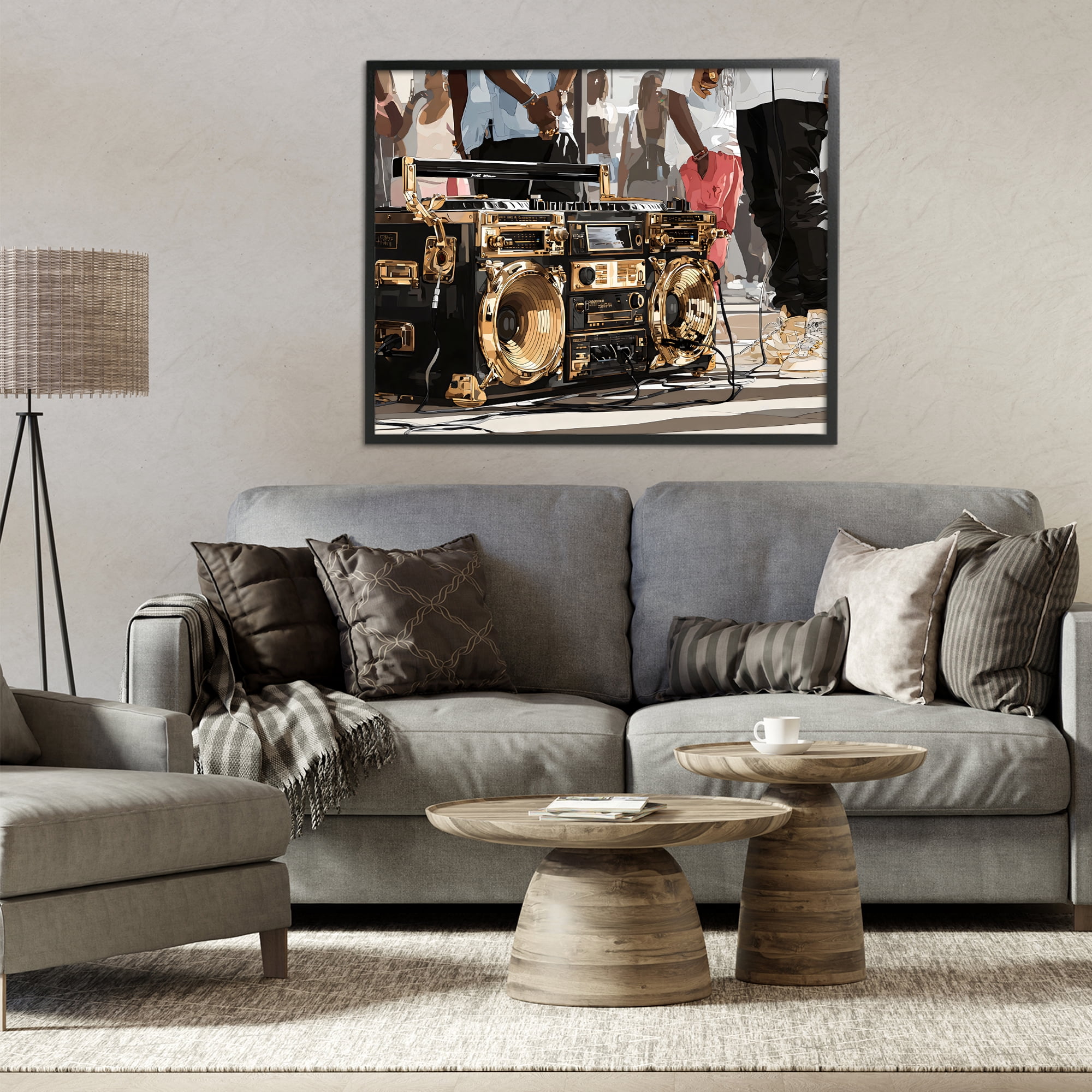 Stupell Industries Golden Stereo Hip Hop Beats Black Framed Giclee Art, design by Franklyn Gregory