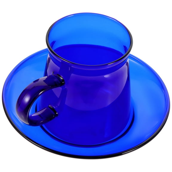 Coffee Cups and Saucers Glass Coffee Drinking Cup with Tray Tea Cup Beverage Cup Water Cup for Afternoon Tea Office Use 300ml Blue