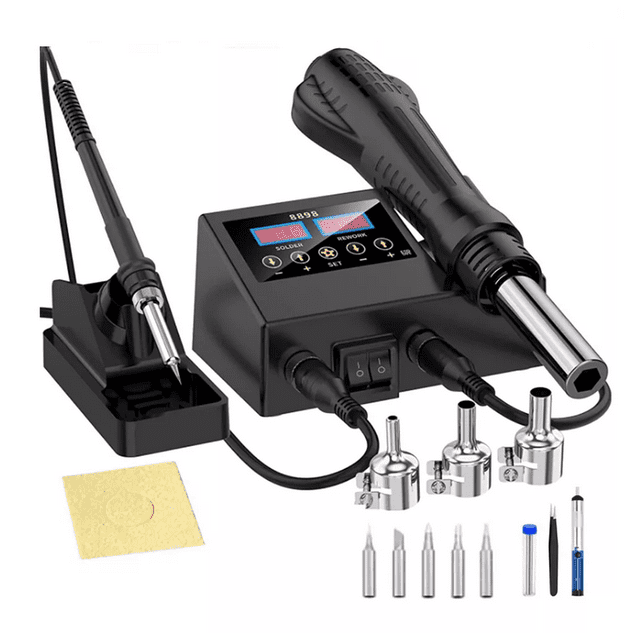 Estacion De Soldar Lcd Pistola De Calor Y Cautín 600w Negro
