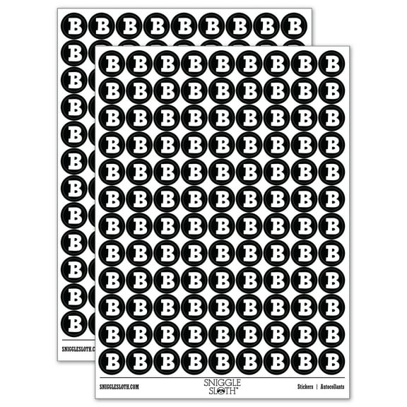 Letter B Uppercase Fun Bold Font 200  Round Stickers - Black - Gloss Finish - 0.50" Size