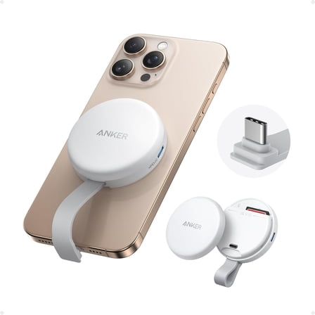 Anker MagGo USB-C Adapter, SD Card Reader for iPhone 16/15 Series, Portable Magnetic Memory Card Reader with Built-in Cable, Slot for SD&TF, 312MB/s Max Data Transfer forUSB C Devices(White)