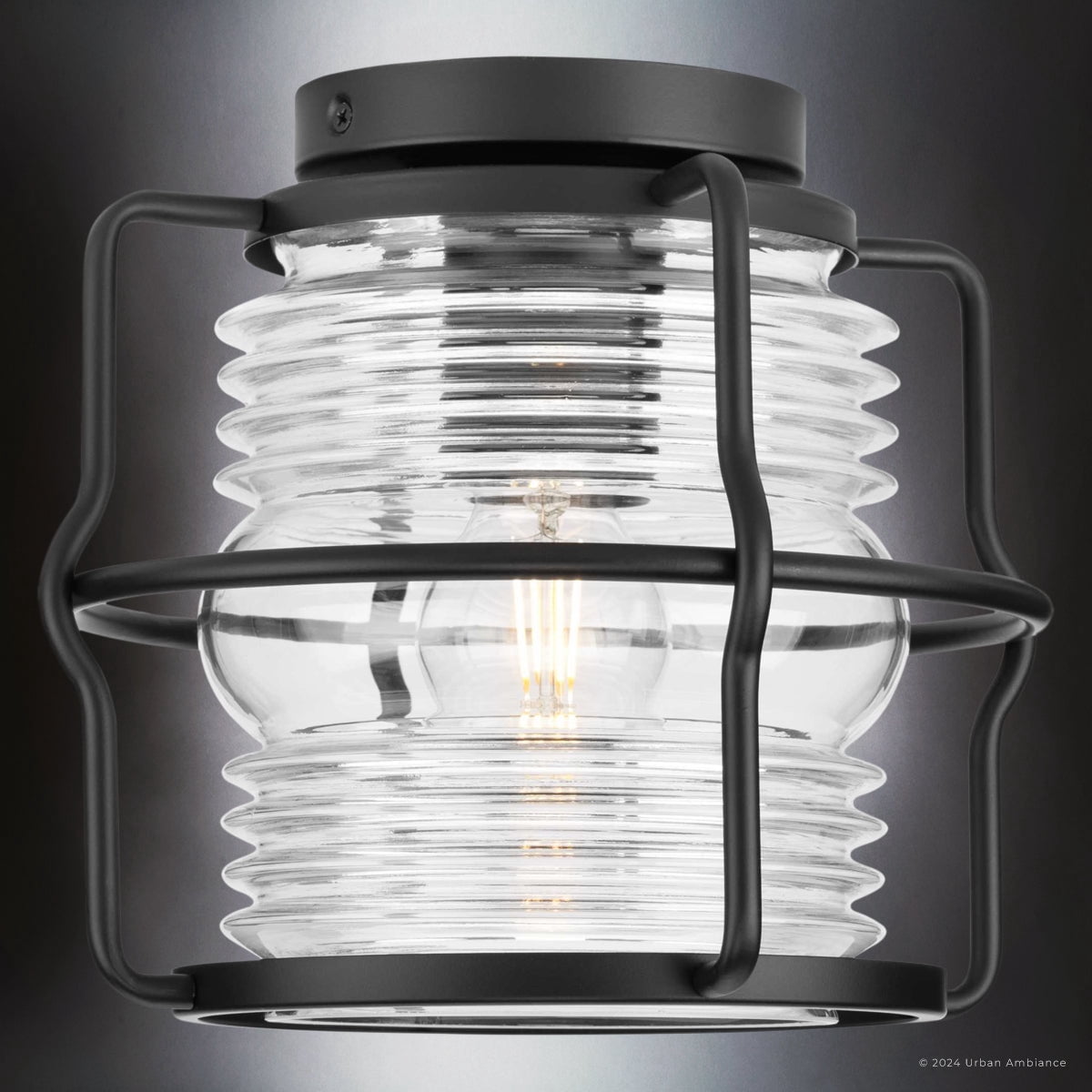 Luxury Coastal Ceiling Light, Small Size: 8.688''H x 9.75''W, with Utilitarian Style Elements, Matte Black Finish, UHP1470 from the Laramie Collection by Urban Ambiance