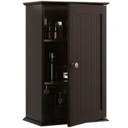 Yaheetech 3 Tiers Wall Mounted Cabinet Storage Single Door Store Medicine Foods Cups for Bathroom Kitchen Living Room, Espresso