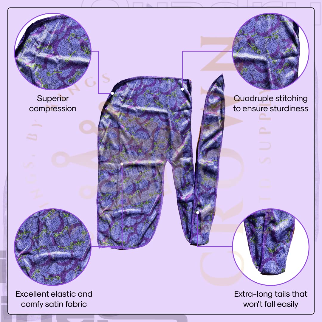 Premium Silky Durag with Long Tails and Quadruple Stitching - Satin Smooth Silk Fabric Durags for Comfort and Compression (Violet Gum OP) - image 3 of 7