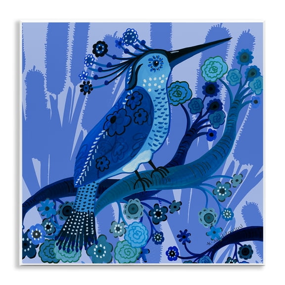 Stupell Industries Folk Style Blue Bird Animals Painting Unframed Art Print Wall Art, 12 x 12