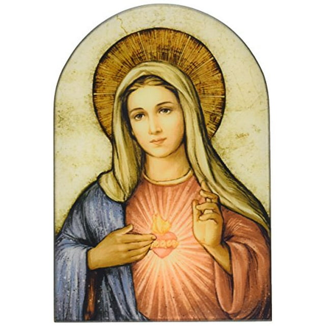 Sacred Traditions The Immaculate Heart of Mary Icon 7 Inch Wood Arched Plaque
