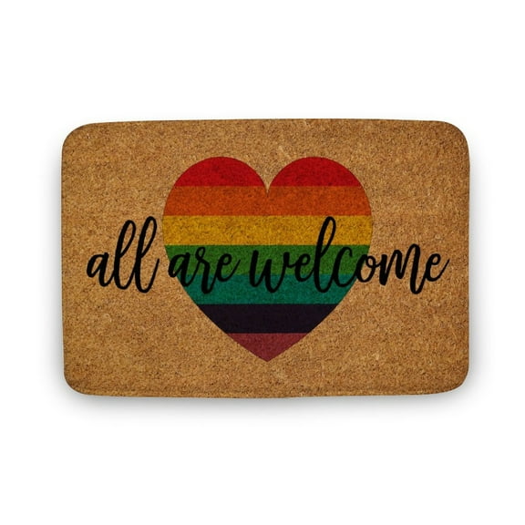 All Are Welcome Rainbow Heart Door Mat, Hearth of the Rainbow Coir Door Mats, Welcome Funny Rainbow Doormat, Welcome Rainbow Mat ,Indoor Doormat,Front Back Door Mat ,Coral Velvet Rug 16”x24”
