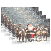 Ryvnso Placemats Set of 4 Christmas Santa Claus and Deers Dining Mats Heat-Resistant Non-Slip Washable Table Mat