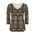 thumbnail image 7 of DPTALR George Women's Fashionable Casual Print V-Neck Slim 3/4-Sleeve Tops for Fall,Brown,Size L, 7 of 7