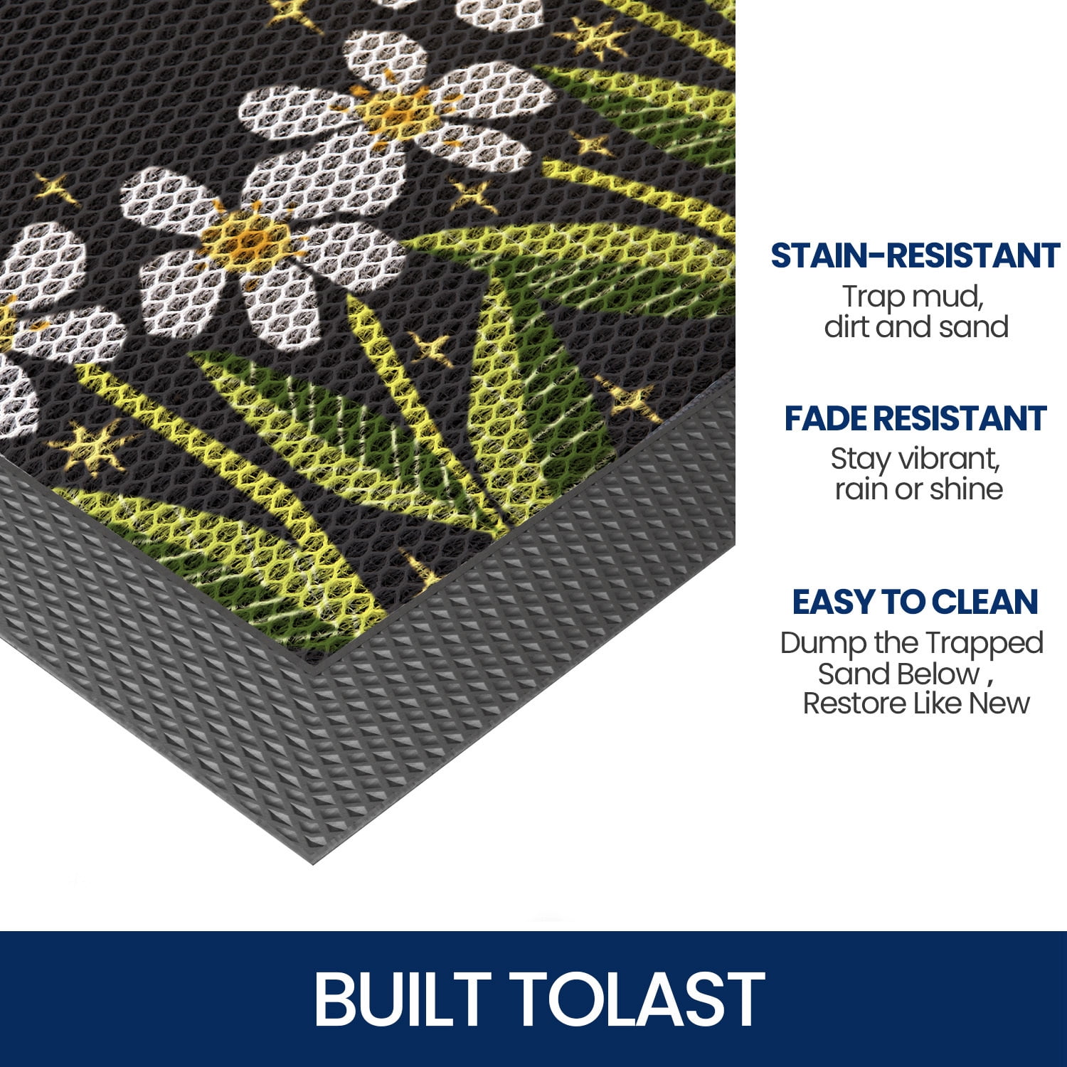 PABUBE Outdoor Doormat, Heavy Duty Non-Slip Spring Welcome Mat, Low Pile & Dirt Trapper Front Door Mat Outside, Black Patio Outdoor Mat for Front Doors, 32" x 48"