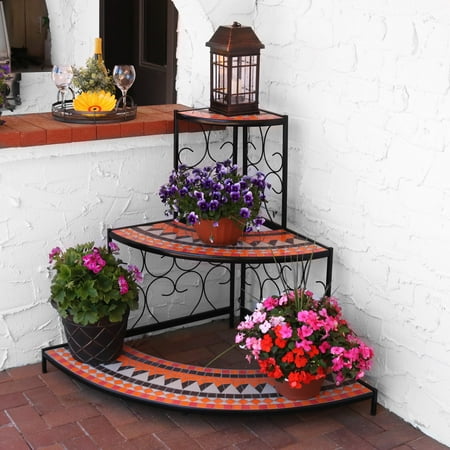 Sunnydaze Large 3 Tier Mosaic Plant Stand Indoor Outdoor Metal Sunnydaze Large 3 Tier Mosaic Plant Stand Indoor Outdoor Metal Corner Flower Pot Shelf 40 Inch Tall