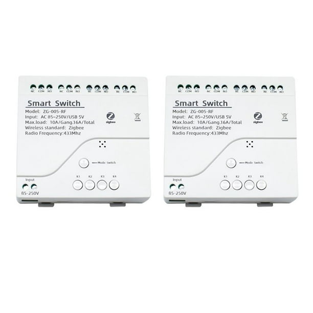 2X MóDulo de Interruptor de Luz Inteligente Zigbee de 4 Canales AC 85-250V RF433 Recibe Relés 10A Que Funcionan