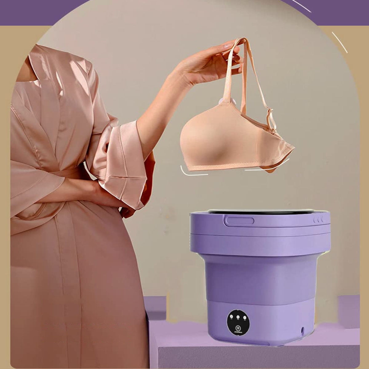 Portable Washing Machine, Foldable Mini Washer with Drain Basket, 3 Modes Deep Cleaning - 6.5L High Capacity for Lingerie, Personal, Baby, Delicates Cleaning(Purple)