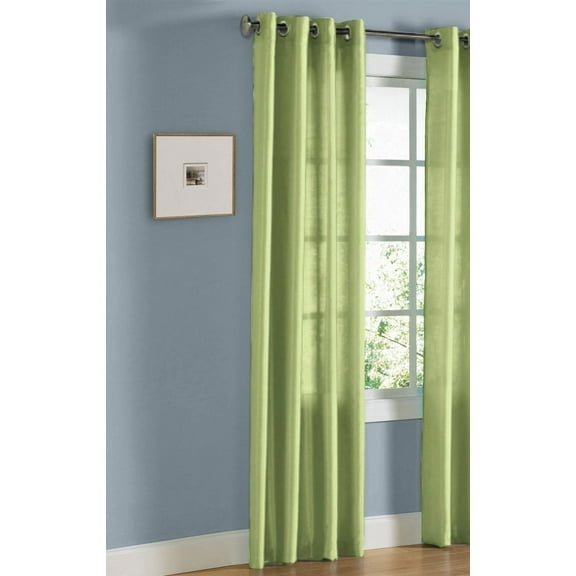 1 PANEL Nancy  SOLID SAGE GREEN SEMI SHEER WINDOW FAUX SILK ANTIQUE BRONZE GROMMETS CURTAIN DRAPES 55 WIDE X 63" LENGTH