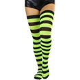 thumbnail image 4 of ToBeInStyle Womens Vibrant Horizontal Wide Striped Thigh High Stockings - Black w/ Neon Yellow Stripes - One Size, 4 of 6