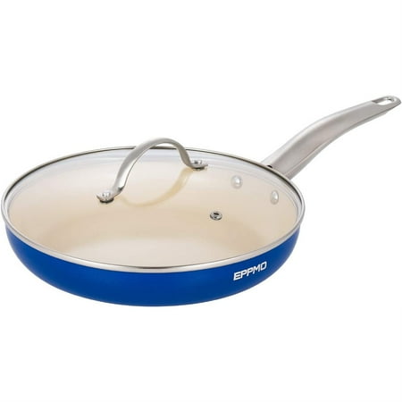

10 in. Ceramic Aluminum Nonstick Frying Pan in Sapphire Blue with Lid