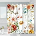 thumbnail image 3 of Floral Shower Curtain Flower Butterfly Dragonfly Bathroom Curtains Colorful Wildflower Green Leaves Spring Rustic Nature Plant Farmhouse Bathtub Decor with Hooks 84 x 70 in, 3 of 6